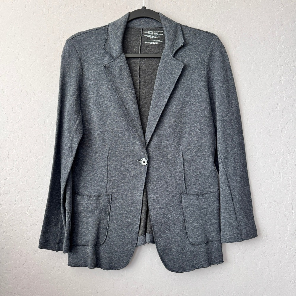 Majestic Filatures Size 1 XS/S Blazer Blue Cotton Cashmere Raw Edge Jacket